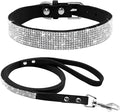 Cute Dazzling Sparkling Elegant Fancy Soft Suede Leather Bling Rhinestone Crystal Jeweled Pet Cat Dog Puppy Collar Dog Leash Combo Set(Black,L38-46 cm)