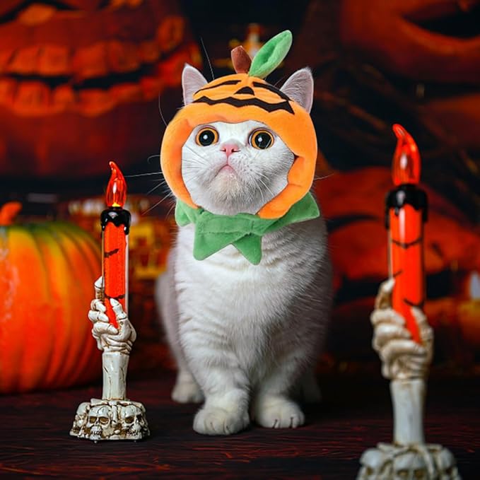 ALIBBON Cat & Dog Halloween Costume - Pumpkin Headdress & Cap Set for Puppy & Kitty Cosplay