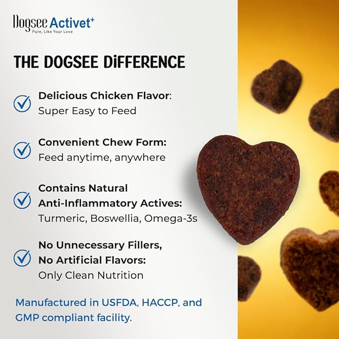 Dogsee Activet+ Dog Skin Coat Supplement Chews, with Omega 3, Omega 6, Biotin & Collagen, Itchy Skin & Shiny Coat Support, Chicken Flavor – 90 Chews