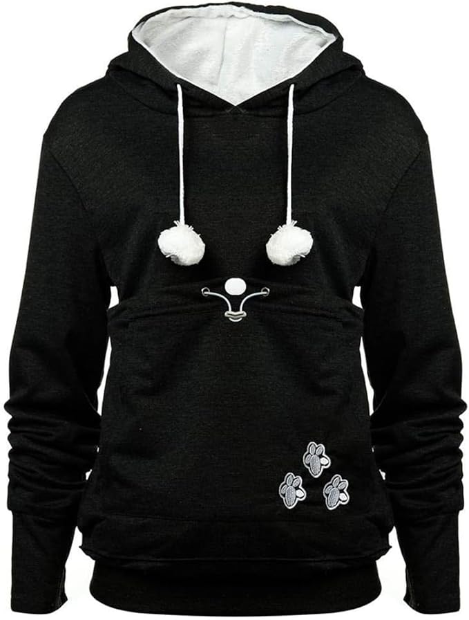 YYW Womens Pet Hoodies Pullover Sweatshirt Oversized Cat Hoodies Pet Holder Cat Dog Pouch Carriers (Black,Medium)