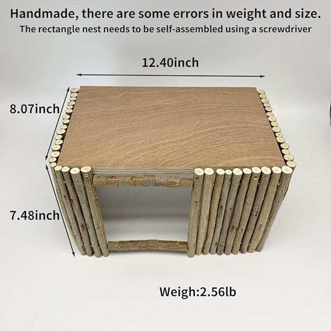 Large Wooden Rabbit Nest Bunny House and Hideouts Small Animal Play Hideaway Hut for Indoor Adult Rabbit Guinea Pig Chinchilla Habitat (Rectangle)