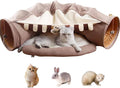 EAEDMY Cat Rabbit Tunnel Bed Nest for Cats Indoor, with Collapsible Washable Soft Cushion, Plush Ball and Exercise Wheel Tube, Fit for Puppy Bunny Kitty Kitten Ferret(2.Coffee)