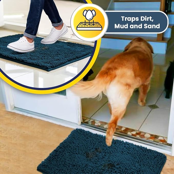 Muddy Mat® | Super Absorbent Door Mat Indoor, Microfiber Quick Dry Chenille Entryway Rug, Non-Slip Front Door Mat, Indoor Mats for Entryway, Machine Washable Pet Rug, Atlantic Blue 24"x96"
