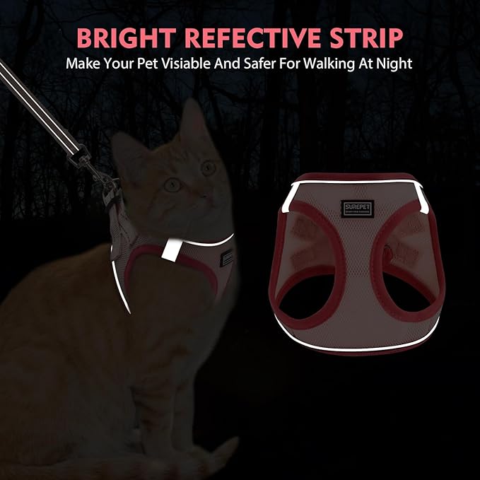 Cat Harness and Leash Set, Soft and Breathable Vest with Reflective Strip, Escape Proof Kitten Harness, Easy to Wear for Cats Walking and Traveling (Light Green, XXS)