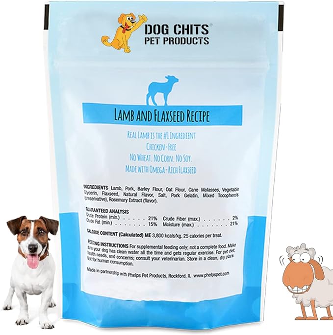 Dog Chits Lamb and Flaxseed Soft Chew for Dogs - All Natural Dog Treats, High Protein, Gentle on Teeth & Rich in Omega 3 and 6 - Supports Joint and Digestive Health - Made in USA - 4 oz