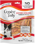 Good 'n' Tasty Savory Straws Variety Pack Treats for All Dogs, Crunchy Veggie Straw-Inspired Low-Calorie Gourmet Dog Treats, Real Chicken, Beef or Duck, 3.7 oz