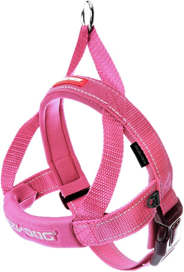 EzyDog Quick Fit Dog Harness – No Pull Harness for Training, Everyday Walking, and Easy Control - Adjustable Fit, Reflective, and Padded (Medium, Pink)