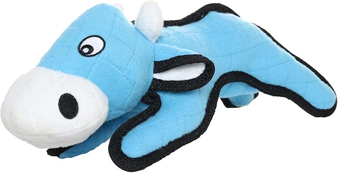 TUFFY - World's Tuffest Soft Dog Toy -Barnyard- Multiple Layers. Made Durable, Strong & Tough. Interactive Play (Tug, Toss & Fetch). Machine Washable & Floats. (Cow, Large)