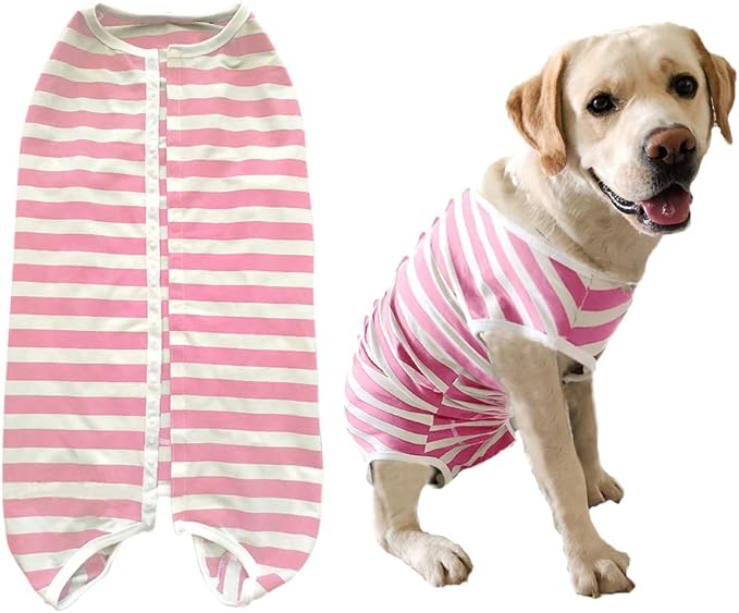 Dog’s Recovery Suit Post Surgery Shirt for Female Male Dog, E-Collar Alternative Wound Protective Clothes (Pink White stripe-5xl)