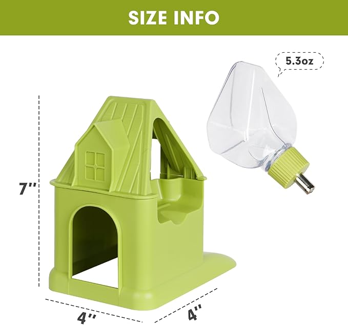 VANNON 4 in 1 Quiet Hamster Exercise Wheel, Multi Functional Hamster House with Running Wheel, Water Bottle, Food Bowl and Hideout, Small Animals Exercise Running Toys for Hamsters Gerbils Mice, Green