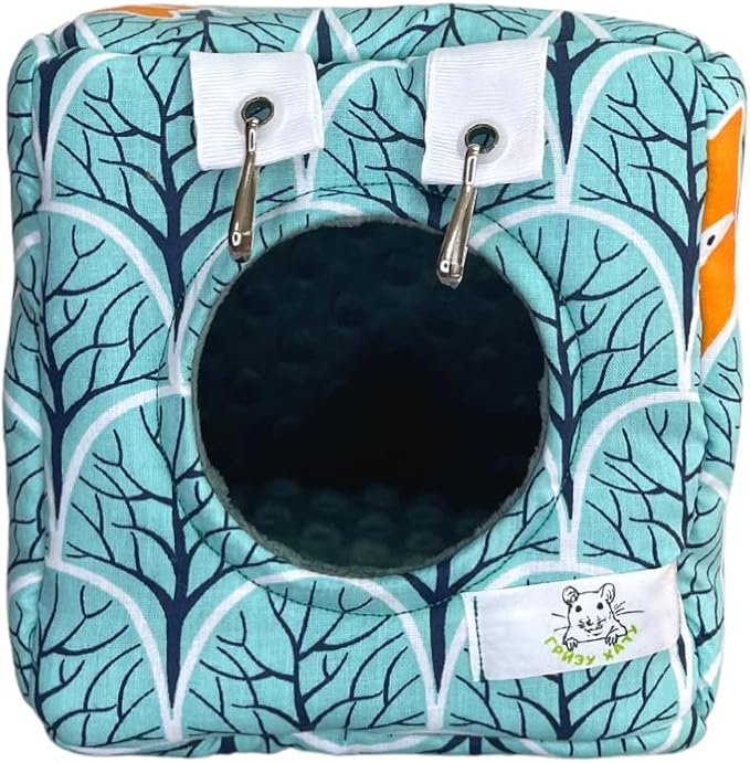 Small Animals Warm Hanging Cage Accessories House Cave for Hamster, Guinea Pig, Rat, Chinchilla, Hedgehog, Degu and Rabbit (Small, Green Forrest)