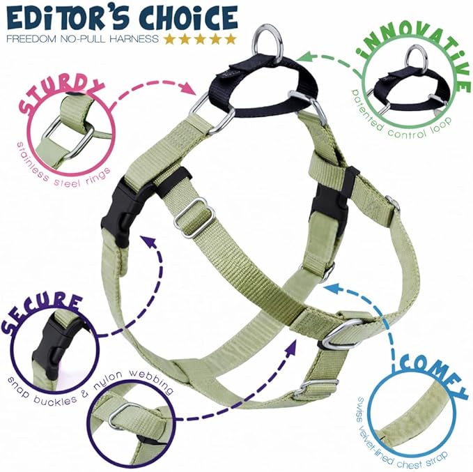 2 Hounds Design Freedom No Pull Dog Harness, Adjustable Harness, Easy Walking & Comfortable Control, Fits Small, Medium & Large Dogs, Solid Colors, Made in USA, 1" MD, Tan