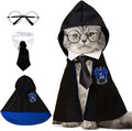 Cat Halloween Costume - Pet Wizard Costumes Mantle Magician Cosplay Clothes with Bowtie & Glasses Set, Festival Party Apparel for Small Pets Cats Dogs