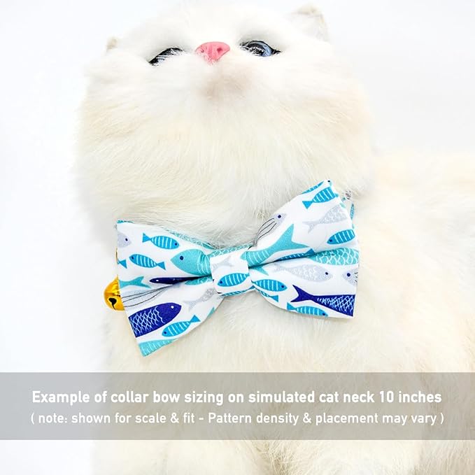 Fish Cat Bow Tie Collar, Blue Cat Collar, Breakaway with Bell, Wedding/Birthday Cat Accessories