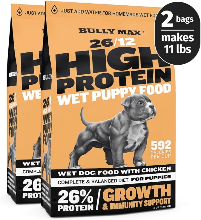 Bully Max Wet Puppy Food - Instant Fresh Dehydrated High Protein Soft Dog Food with Chicken - Healthy Growth for Small & Large Breed Puppies - 4 Dry Dog Food Pounds (Makes 11 lbs. of Wet Food)