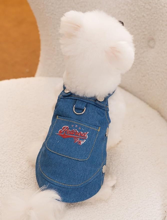 Dog Clothes Denim Dog Dresses for Small Dogs Harness Dress Puppy Clothes with Leash Ring Dog Costume with Pocket Summer Cat Apparel Dog Clothes Cat Shirts Small Dog Dresses Female Navy Blue Small