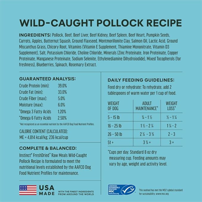 Instinct FreshDried Bites, Natural Freeze-Dried Dog Food, Grain-Free - Wild-Caught Pollock, 14 oz. Bag