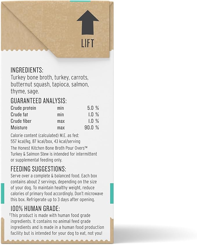 The Honest Kitchen Human Grade Bone Broth POUR OVERS™ Wet Toppers for Dogs (12 pack), 5.5oz - Turkey & Salmon Stew