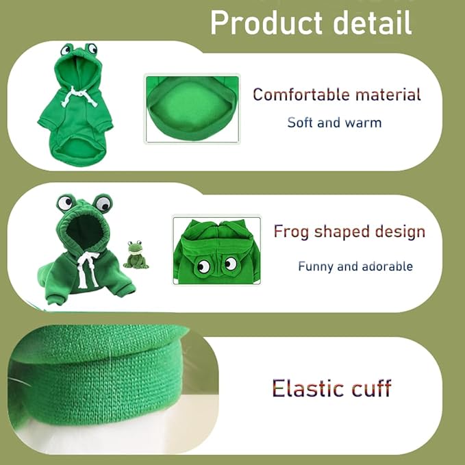 ANIAC Funny Pet Clothes for Small Dog Cat Girl Male Puppy Hoodies Warm Dogs Sweatshirt Coat with Eye Hood Fall Cat Apparel Christmas Halloween Outfit Dog Frog Costume (Green, XX-Large)