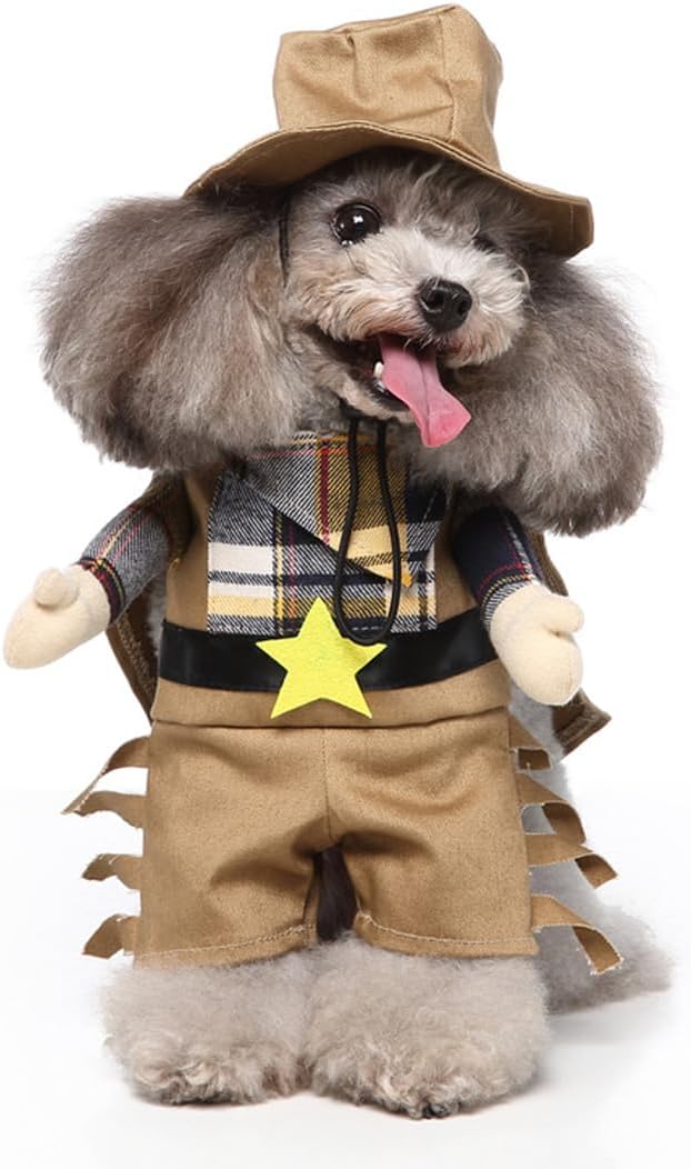 Puppy Western Cowboy Dog Costume, Pet Cosplay Clothes Halloween Christmas Funny Party Costume for Cats and Small Dogs