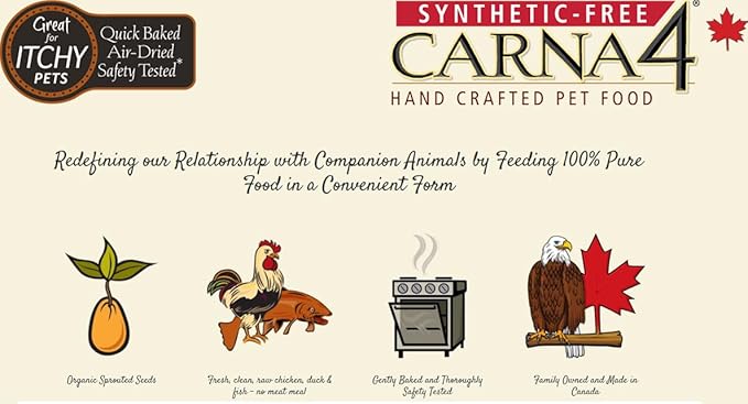 CARNA4 Air Dried Dog Food, Chicken Recipe, Quick Baked Whole Food Nutrition with Sprouted Seeds, Natural Probiotics & Enzymes, No Synthetics - 13 Pound