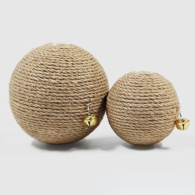 Rabbit Scratch Toy Wooden Natural Sisal Rope Rabbit Scratching Toy Ball Bunny Scratcher with Ball and Bell for Rabbits Bunnies Ferrets Kittens Small Animals (L)