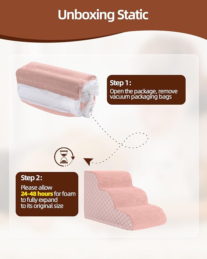 Dog Curved Stairs for High Beds 22" H, 5-Step Pet Stairs for Small Dogs with High Density Foam, Dog Slope Stairs with Durable Non-Slip Bottom Pink