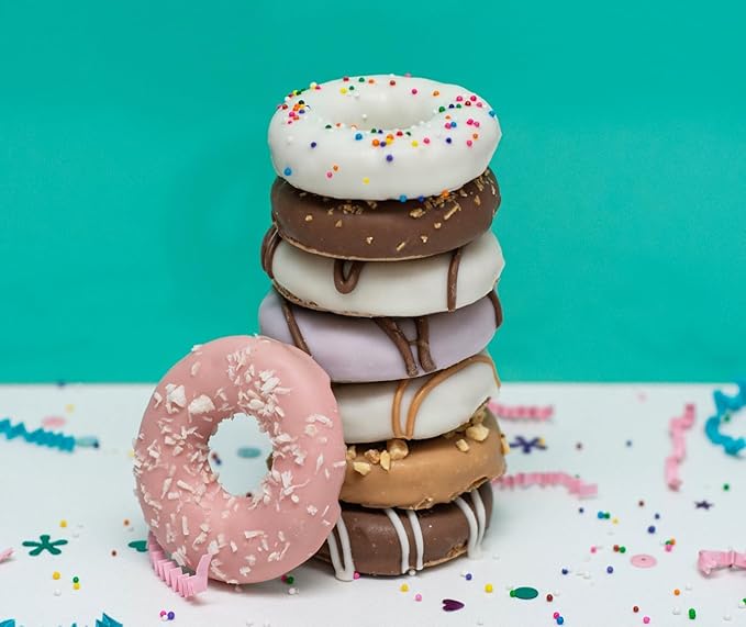Wufers Doggie Donut - Dog Treats, Hand Decorated, Human Grade, Gentle on Tummies - 12 Dog Cookies & Donuts