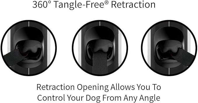 TUG 360° Tangle-Free Retractable Dog Leash with Anti-Slip Handle | 16 ft Strong Nylon Tape | One-Handed Brake, Pause, Lock (Large, Grey)