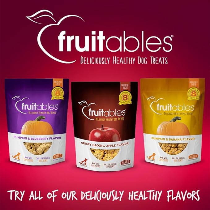 Fruitables Baked Dog Treats, Healthy Pumpkin Snacks for Dogs, Low Calorie & Delicious, No Wheat, Corn or Soy, Puppy Training Treats, Made in the USA, Pumpkin and Cranberry Flavor, 7oz