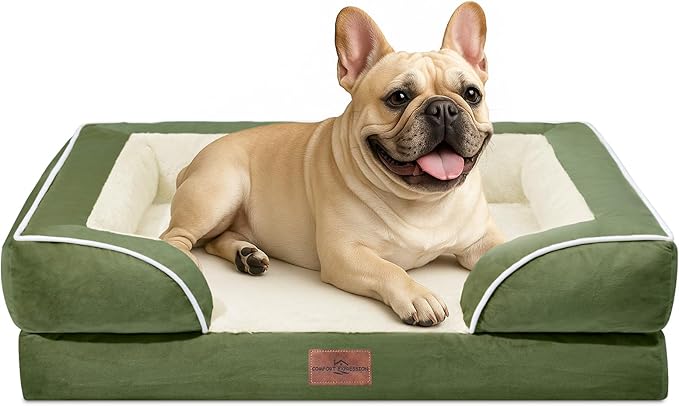 Comfort Expression Orthopedic Dog Bed for Medium Dogs 30x20 Inch, Waterproof Egg Crate Foam Medium Pet Bed with Removable Bolsters, Dog Couch with Washable Cover & Non-Slip Bottom, Light Green