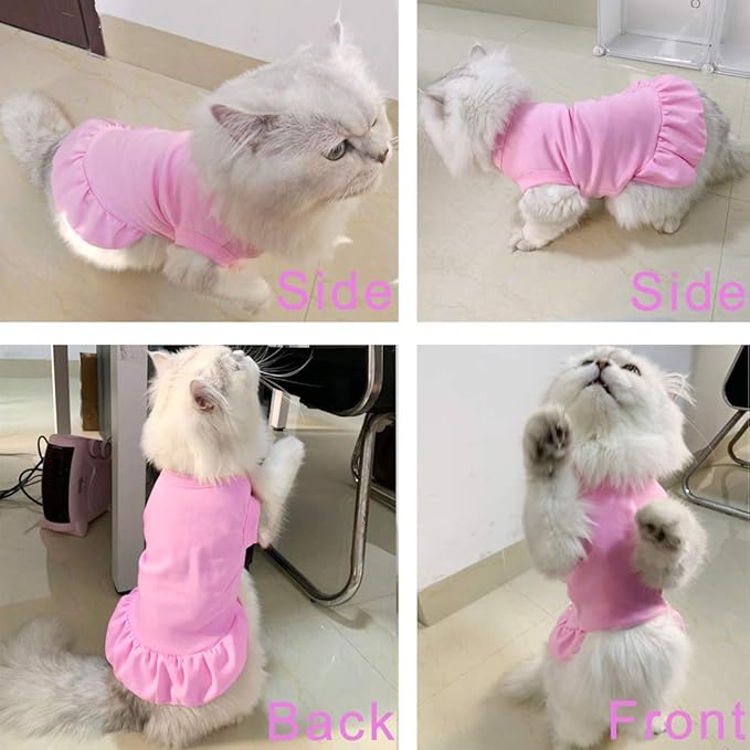 Dog Skirt Shirts, Puppy Dresses for Small Dogs Girls, Pet Clothes Doggy Apparel, Comfortable Summer Shirt Beach Wear Clothing, Outfits for Medium Dog, Kitty Cats, Cotton Tops (Pink S)