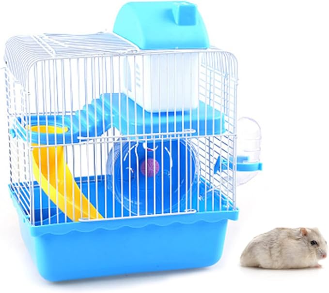 Naroote Hamster Cage, 2 Tiers Large Hamster Cages - Ideal Habitat for Smaller Animals Gerbils, Spacious, Portable, High Chassis Design Hamster Mice Travel Cage for Exploration and Play (Blue)