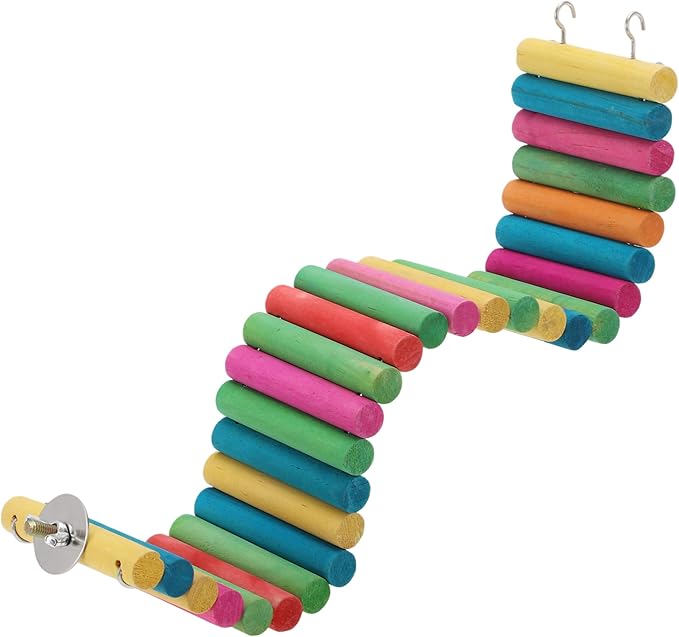 Hamster Bridge, Flexible Bendy Climbing Ladder, Hanging Wooden Hamster Stairs for Small Animals, 15.75" L x 3.15" W, Rainbow Color