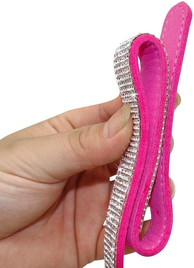 Cute Dazzling Sparkling Elegant Fancy Soft Suede Leather Bling Rhinestone Crystal Jeweled Pet Cat Dog Puppy Collar Dog Leash Combo Set (S, Black-1)