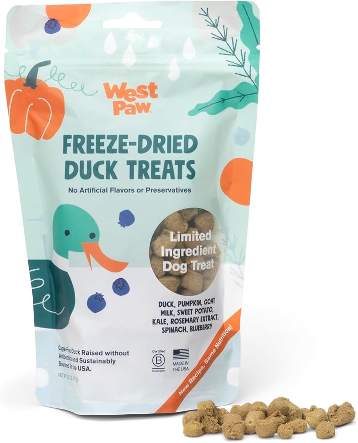 West Paw All-Natural Raw Freeze-Dried Dog Treats – Farm-Fresh Duck Training Treats for Dogs with Fiber, Beta Carotene, Vitamins A, E, C – Wholesome Canine Treat for Puppies, Senior Dogs – 2.5 Oz. …