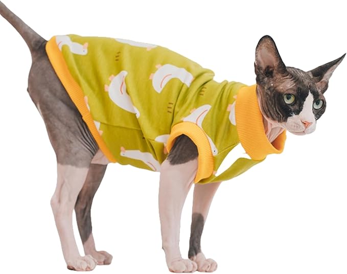 Sphynx Hairless Cat Summer Cotton T-Shirts Cat Vest Pet Clothes, Round Collar Vest Kitten Shirts Sleeveless, Cats & Small Dogs Apparel (Goose, M (5.5-7 lbs))