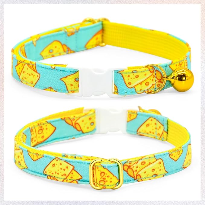 Cheese Cat Bow Tie Collar, Blue & Yellow Cheese Pattern, Wedding/Birthday/Festivals Cat Collar, Quick Release Safety Breakaway Collar