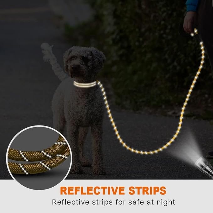 Taglory Rope Dog Leash 6 FT with Comfortable Padded Handle, Highly Reflective Threads Leash and Anti-Tangle Clip for Walking Small Dogs, 3/8 inch, Yellow