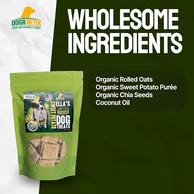 Ella's Diabetic Dog Treats Sweet Potato (8oz) - Low Glycemic Ingredients - Vet Approved - Made in USA by Owners of Diabetic Dogs - Developed to Help Keep Glucose Levels Stable