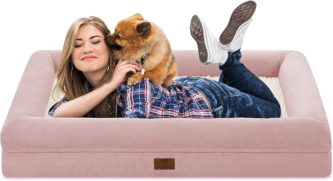 Jumbo Dog Bed for Extra Large Dogs, Washable Orthopedic Dog Bed with 4-Sides Removable Bolster, Waterproof Non-Slip Egg-Crate Foam Pet Couch Sofa, Pink