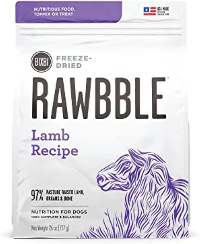 BIXBI Liberty Freeze-Dried Dog Food Topper & Treats, Lamb – 97% Meat & Organs, No Refrigeration – USA Made, 26 oz