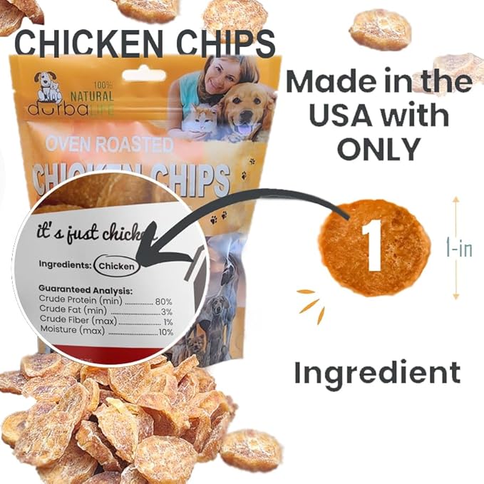 Chicken Chips Dehydrated Single Ingredient Treats for Dogs | Easy Chew | 1" Treat Size Ideal for Dog Training, Especially Puppies (6.0 oz (170g))