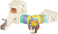 Extra Large Sturdy Rabbit Hideout with 3 Way Tunnels, Wooden Bunny Castle with Stairs, Rabbit Hideout Castle Tower Toys for Indoor Outdoor Play