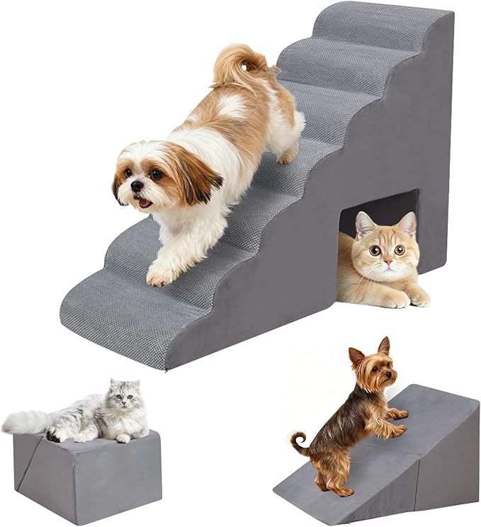 7-Step Dog Stairs for High Bed 30-36" H, Dog Steps for High Bed Couch, Pet Steps for Small, Older Pets, Non-Slip Balanced Pet Ramp Indoor, Grey
