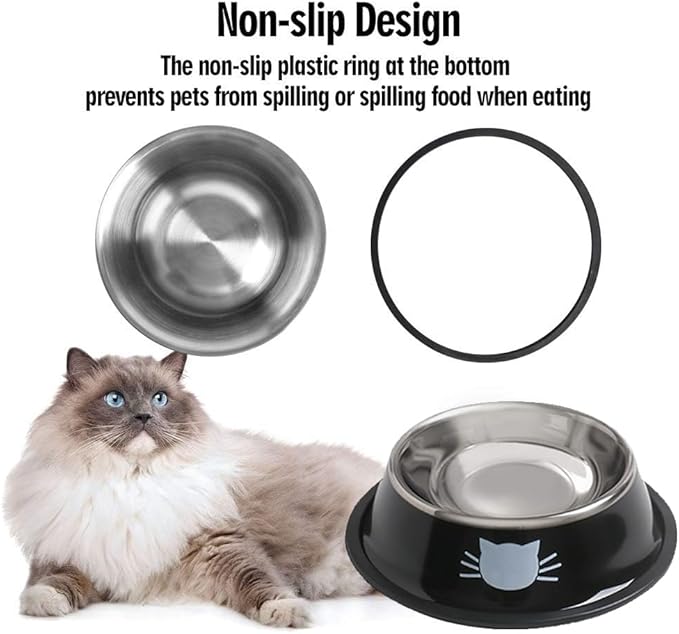 Cat Bowls for Food and Water,2PCS Rapsrk Non-Slip Stainless Steel 8 Oz Pet Bowl with Removable Rubber Base Dog Bowl