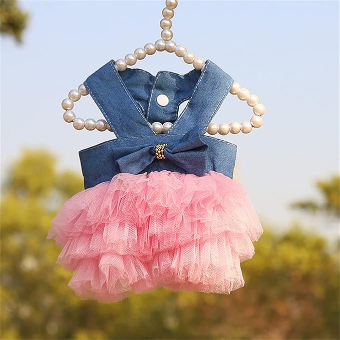 Dog Dresses, Fashion Pet Dog Clothes, Striped Mesh Puppy Dogs Princess Dresses (Pink/Blue/Denim(3pack), Small)