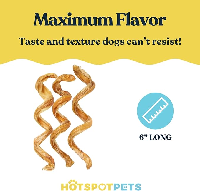 hotspot pets Curly Spring Bully Sticks for Dogs - (12 Pack) Premium All Natural Long Twisted Beef Pizzle Dog Chew Treats - Grain Free Fully Digestible Rawhide Alternative Snack - 6 Inch