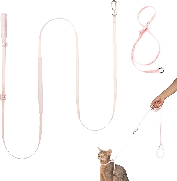 Cat Harness and Leash Set, Escape Proof Cat Harness Lightweight Leash with Padded Handle, Adjustable Leash Harness for Kitten>4lbs Small Large Cats Walking Training (Blush Pink, M)