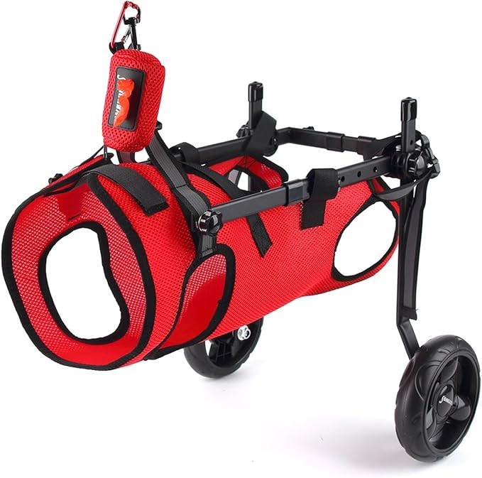 Pet Hind Leg Mobility Wheelchair, Adjustable Dog Rehabilitation Walker, Disabled Senior Dog Rear Leg Support Cart with All-in-One Harness for Small Medium Dogs Cats(Red,XS)